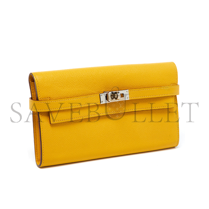 HERMES JAUNE EPSOM LEATHER KELLY LONGUE WALLET PALLADIUM HARDWARE (20*12*2cm)